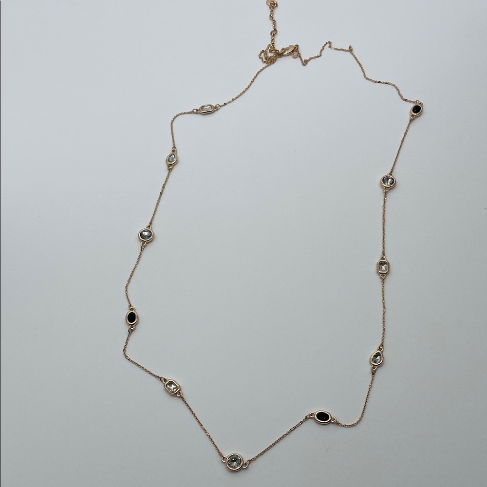 LOFT Gold and Black Crystal Stations Dainty Necklace